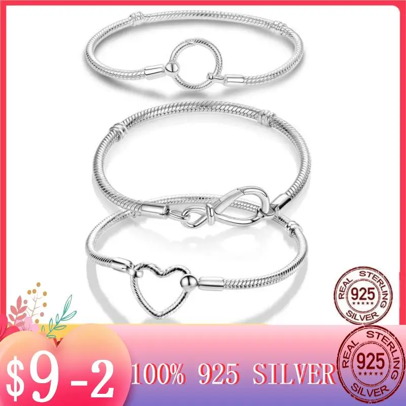 2022 الساخن العصرية فام سوار 925 لحظات الفضة القلب إغلاق ثعبان سلسلة سوار للنساء أساور Mujer صنع المجوهرات #1