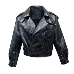 2023 New Genuine Sheepskin Leather Jacket Fashion Crocodile Pattern Leather Coat Lady Oversize Moto Biker Clothing S7547A