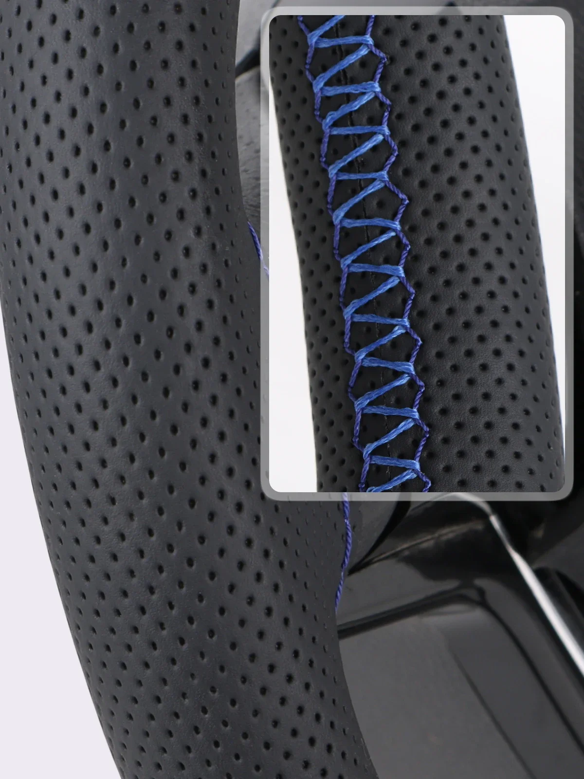 Handgenähter 37-39cm Auto-Lenkradbezug, Perforiertes Mikrofaserleder, Verschleißfester Rutschfester Lenkradschutz – Detail 5