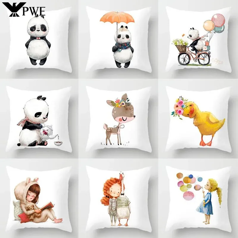 40/45/50cm Cartoon Panda Animal Pillowcase Cute Throw Pillow Cover Home Decor Sofa Car Headrest Pillow Cushion Cover