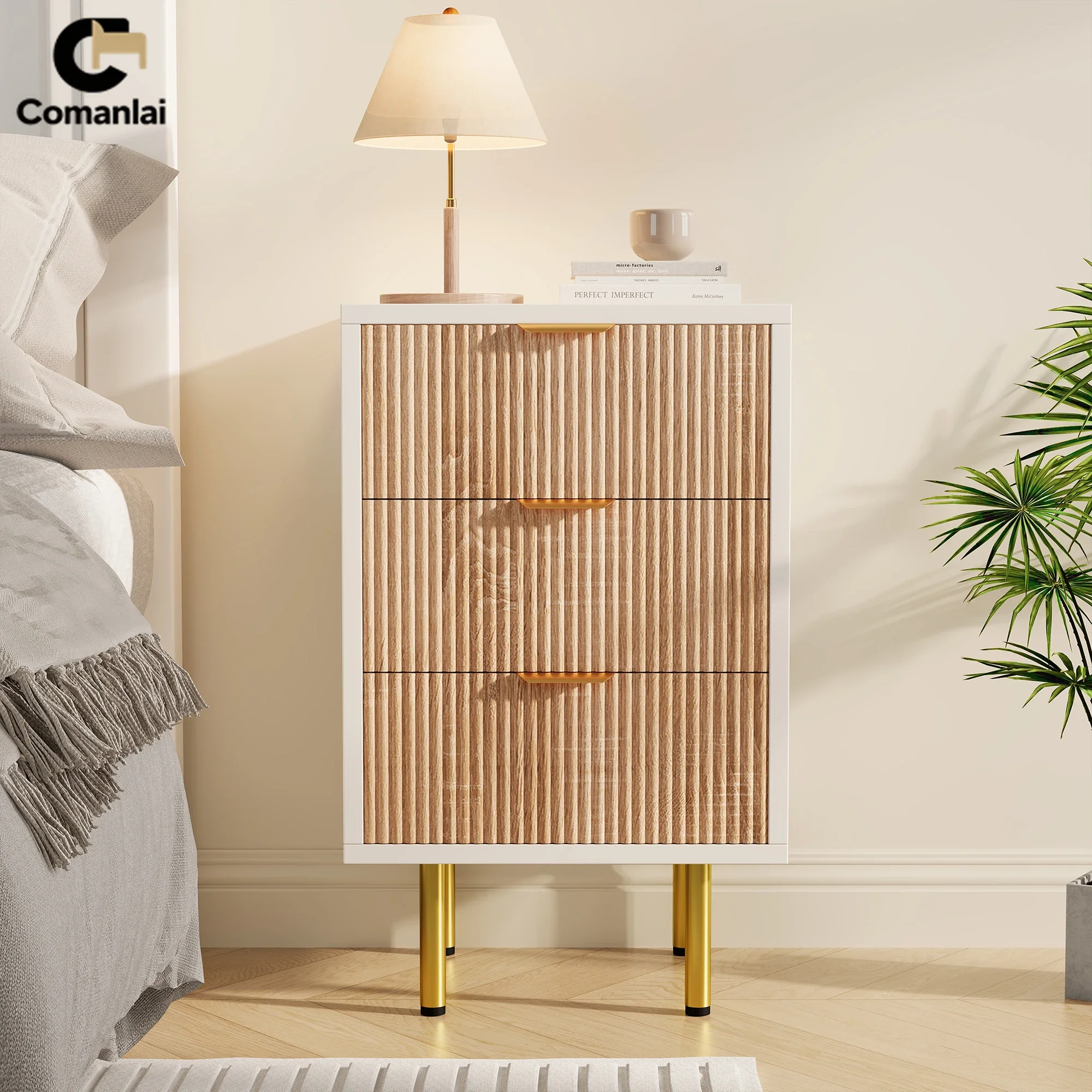 Comanlai Nachttische für Schlafzimmer, Holzkommode mit Schubladen, Sideboard für Wohnzimmer, Beistelltische, Aufbewahrungsschrank
