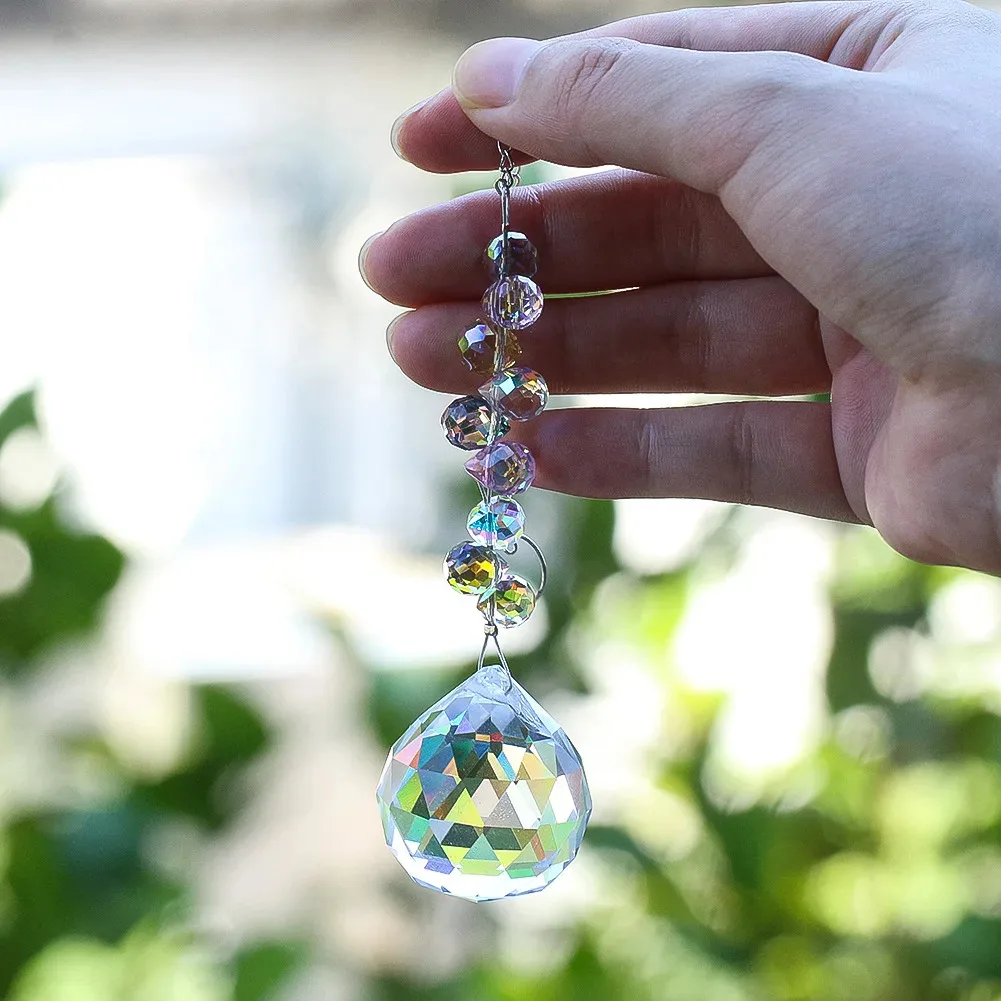 9.5cm Transparent Crystal Ball Pendant Colourful Miniature Strawberry Glass Beads Rainbow Maker Sunlight Collector Garden Decor