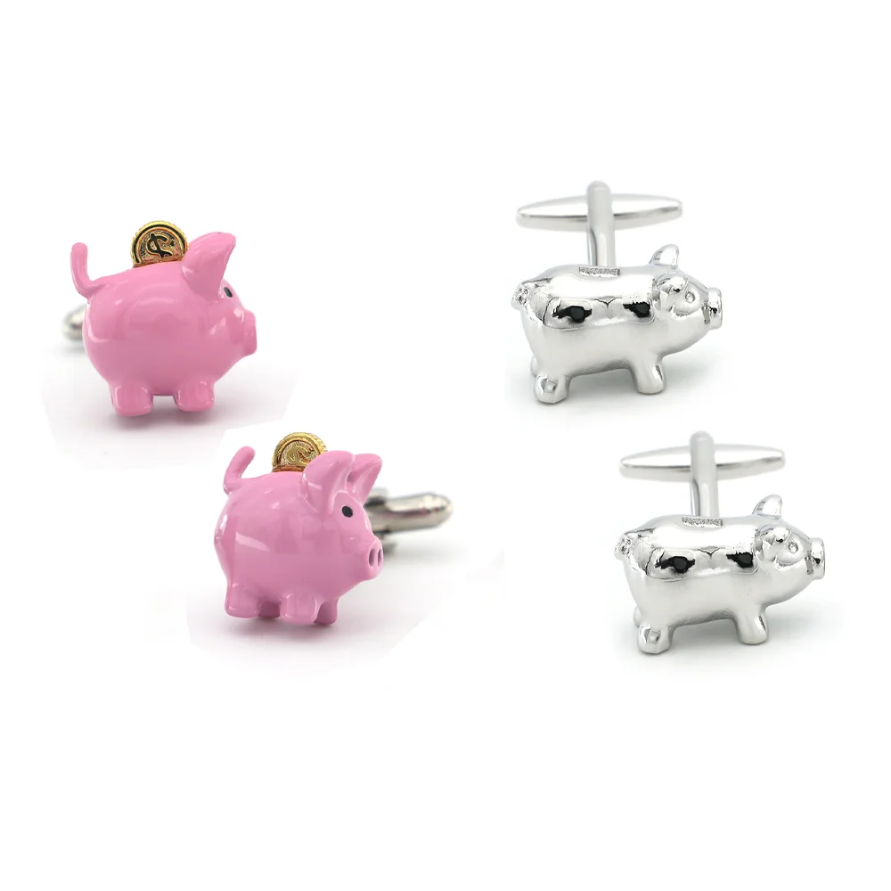 Cute Pig Cufflinks for Piggy Bank Animal Enamel Cuff Links Mens Shirt Cuff Buttons Funny Suit Decor Jewelry Gift Wedding Party