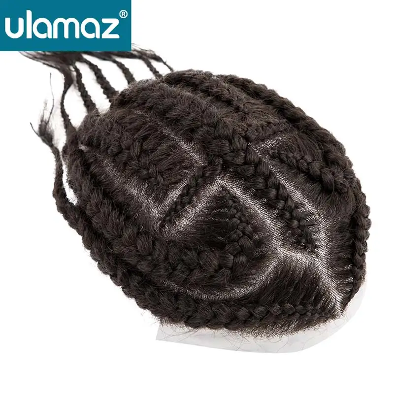 

Men's Capillary Prosthesis Braided Human Hair Wigs For Mens Full Skin Hair System Man Wig Braids Toupee Undetectable Male Wigs