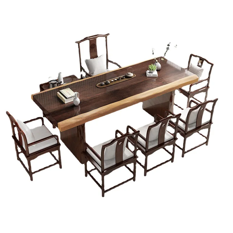 

New Chinese style solid wood large board tea room tea table table stool combination kung fu