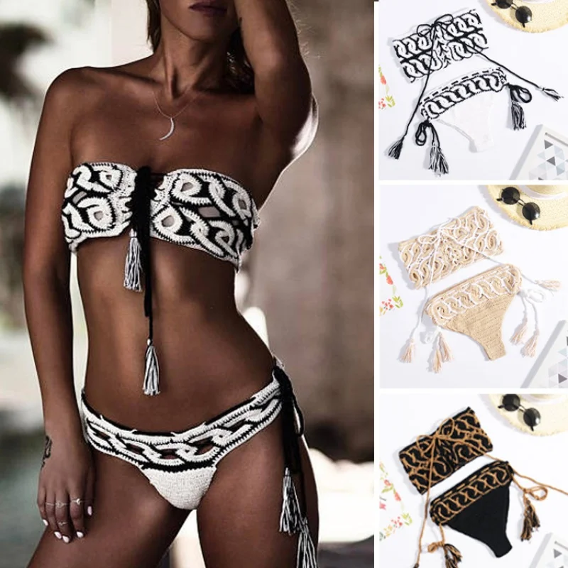 

New Summer European and American Crocheting Bikini Split Suit Hand Crocheted Knitted Sexy Cutout Swimsuit for Women