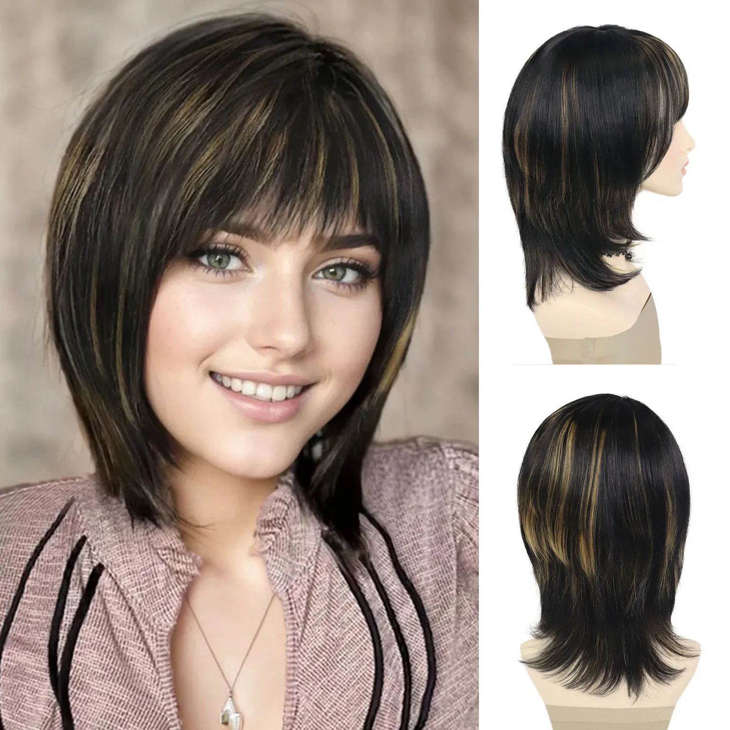 

Синтетический короткий парик-каре для женщин, коричневый с блондом, с челкой, натуральный, мягкий, для повседневной носки, замена волос для мам, женские парики