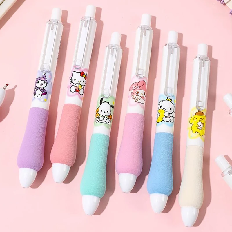 

6PCS Sanrio Kulomi Hellokitty Cute Cartoon Sponge Sheath Press Gender-neutral Pen Creative Stationery Office Supplies Kids Gift