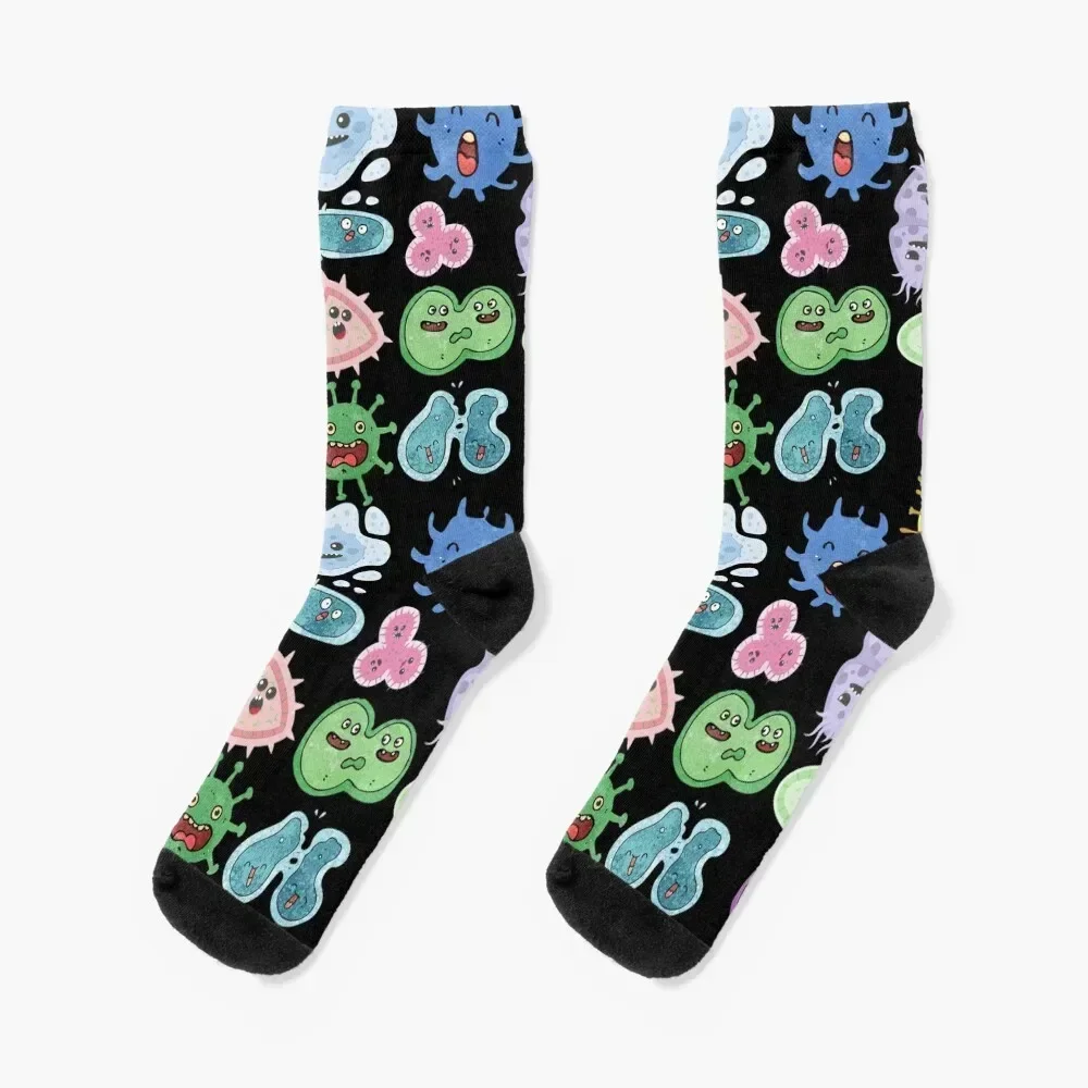 Cute Microbes Bacteria, Virus, Ecoli MicroBiology Seamless Pattern Sticker Pack. Socks hip hop cool Socks Women's Men's