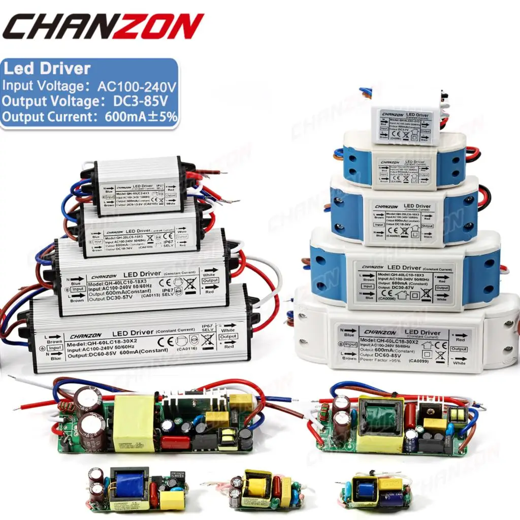 Corrente costante 6W 10W 20W 36W 50W 600Ma Driver impermeabile per luce esterna a LED Adattatore trasformatore a bassa tensione ad alta potenza