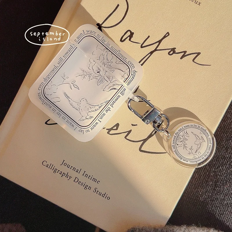 Fone de ouvido vintage para AirPods, capa protetora para Airpods 3, 1, 2, Pro, bonito, quadrado, caixa de carregamento com chaveiro