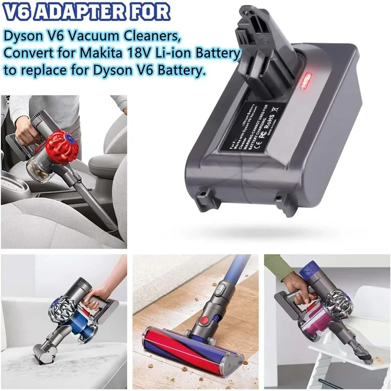 MT18V6 Battery Converter Adapter for Makita 18V Li-ion Battery Convert To For Dyson V6 V7 V8 SV04 SV03 DC59 DC58 DC62 SV09