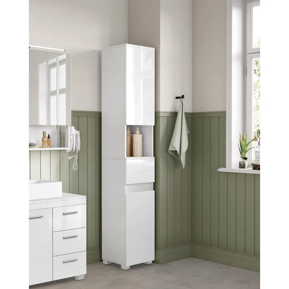 Mueble de baño alto, mueble de almacenamiento de baño delgado, gabinete estrecho independiente con cajón, muebles de baño