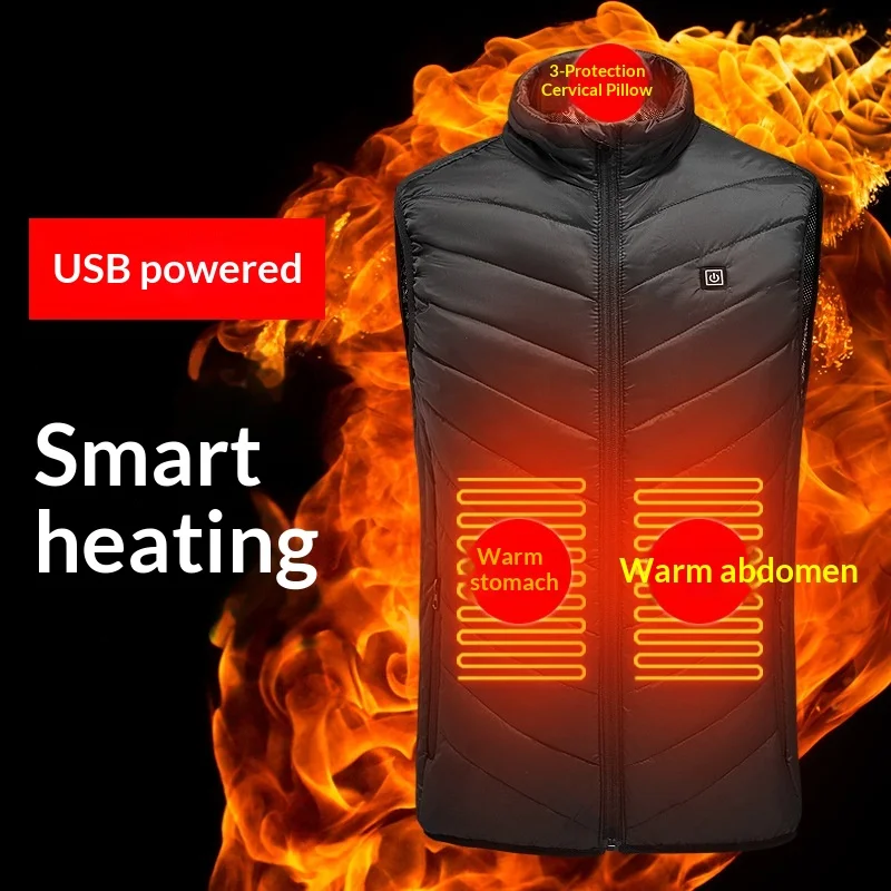 Autumn and Winter New Men's Korean Version Thickened Thermal Stand-up Collar Down Cotton Nine-zone Heating Vest Trendy Couple
