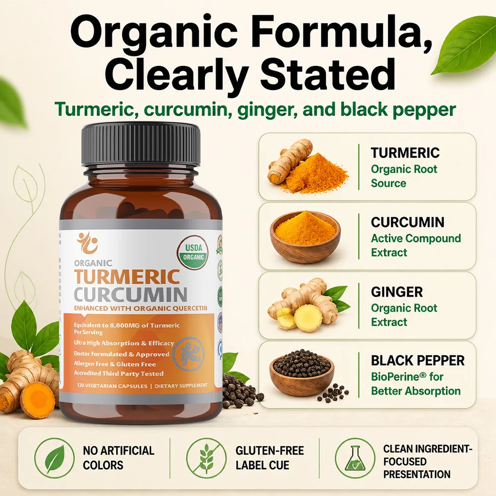 Turmeric and Curcumin Supplements with Black Pepper, Ginger, Quercetin - Daily Health Support