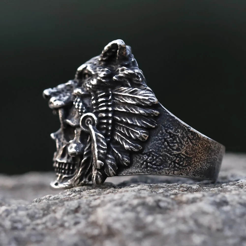 2023 new New Design vintage Stainless Steel skull and Wolf Head viking Ring For Men Special Design fashion punk Jewelry