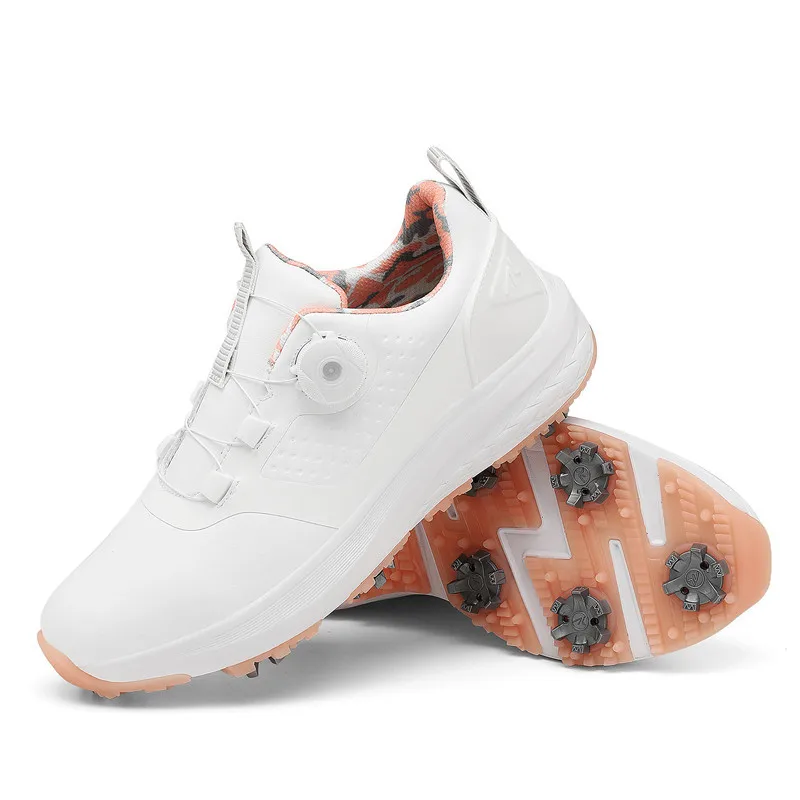 Golf Shoes Men Women Water Resistant Spiked Golf Sneakers Rotary Buckle Non Slip Soft Cleats Breathable Outdoor Training Shoes