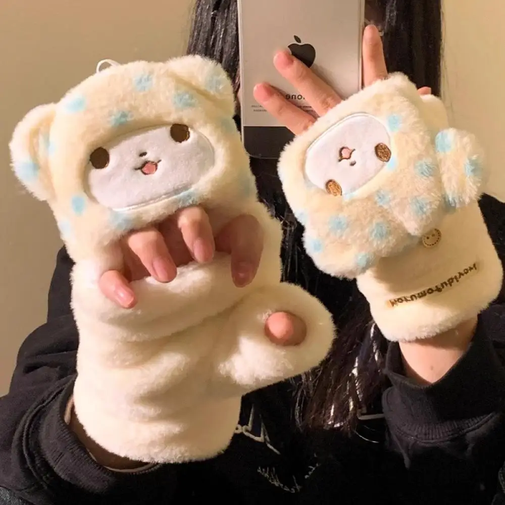 Sanrio Marumofubiyori Plush Earmuff Hat half finger gloves Touchscreen gloves Winter Warm Gloves Cute earmuffs Adult hat gift