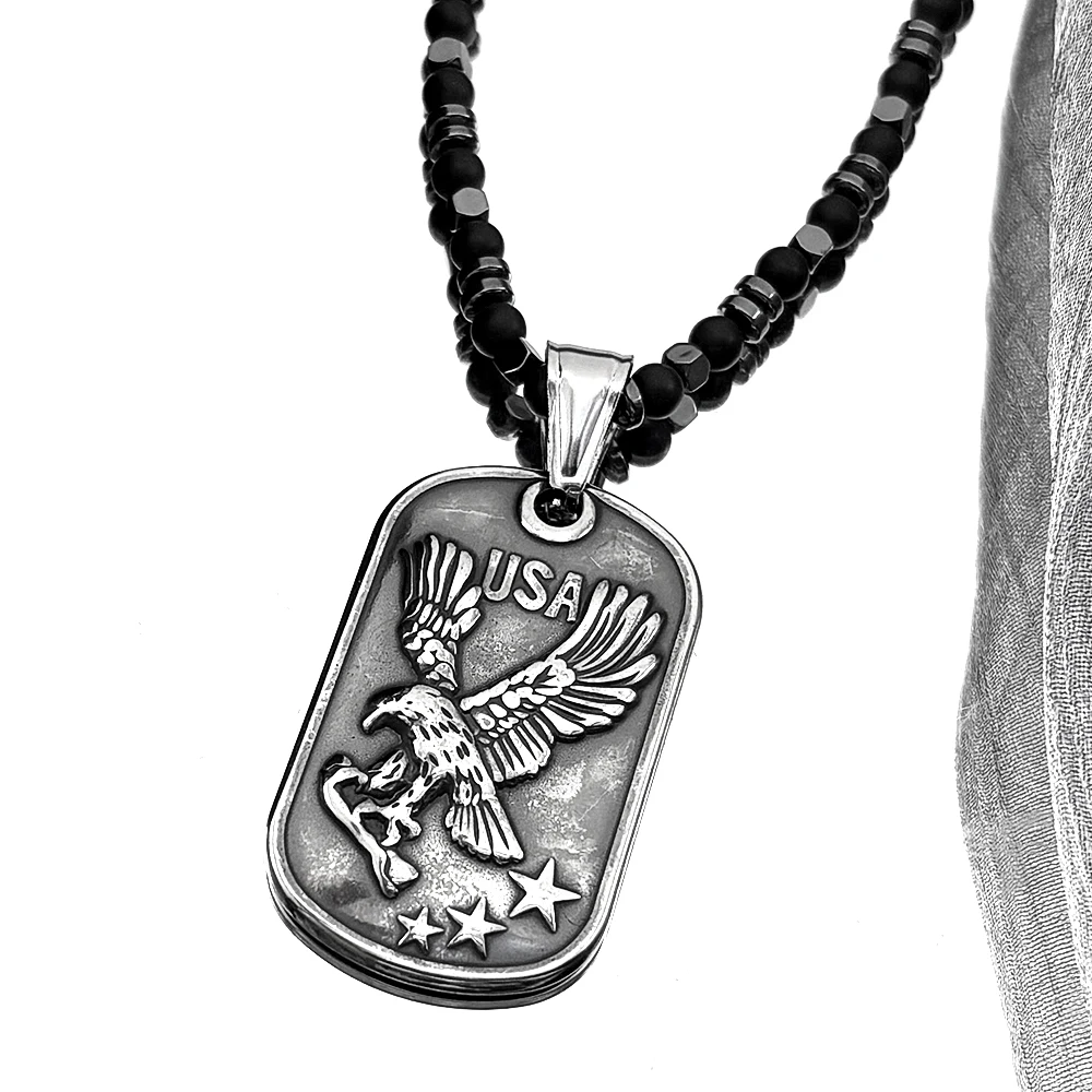 

Goth USA American Eagle Chain For Women Men Stainless Steel Gold Color Punk Star Nation Necklace Male Party Jewelry Accessory