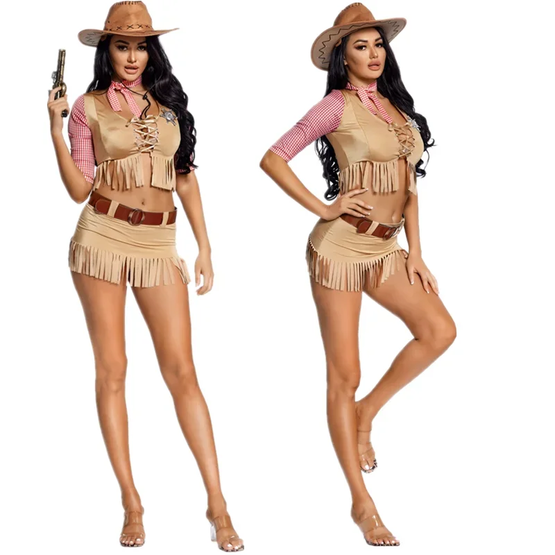 Sexy West Cowboy Costume Adult Women Halloween Carnival Fancy Party Early American Pioneer Cosplay Uniform