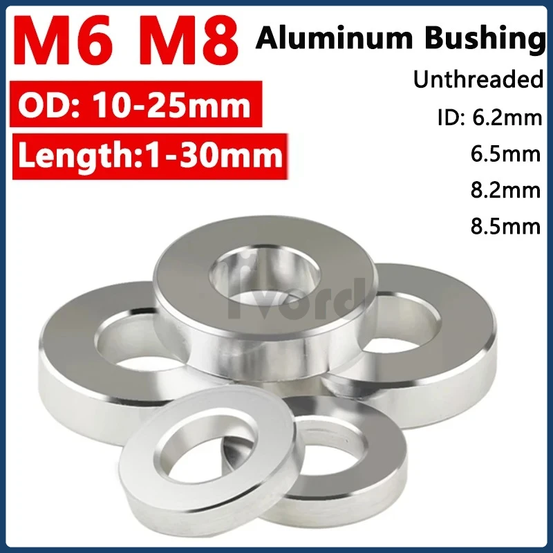 

M6 M8 Unthreaded Aluminum Alloy Bushing Washer Gasket Round Hollow Standoff Spacer Sleeve OD 10/12/15/16/20/25mm Length 1-30mm