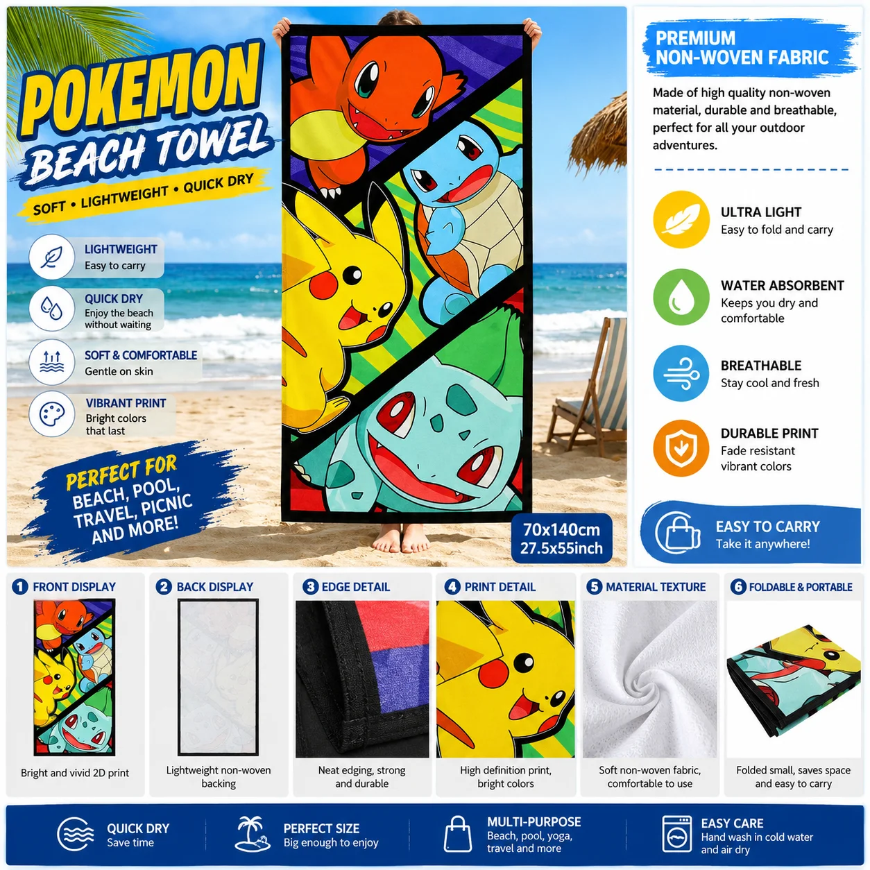 Sevimli Pokemon Pikachu Plaj H - Pilates Yoga Towel incelemesi ve fiyatı