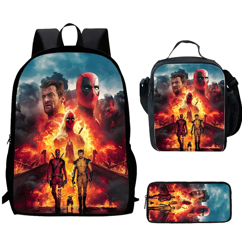 3Pcs Set Cartoon DeadPool DP School Backpack with Lunch Bags Pencil Bags for Boys, Anime Kids Backpack for Kindergarten