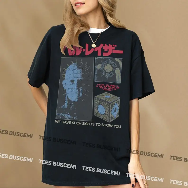 Vintage Horror Movie Graphic Tee Shirt, Hell Raiser Inspired T-Shirt, 80s Movie Memorabilia, Pin Head Cenobite Streetwear Merch