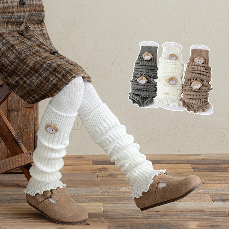 Charming Girls Winter Sock Covers Lovely Embroidered Fluffy Sheep Accent Warm Soft Skin-Friendly High Stretch Stacked Sock Cuffs