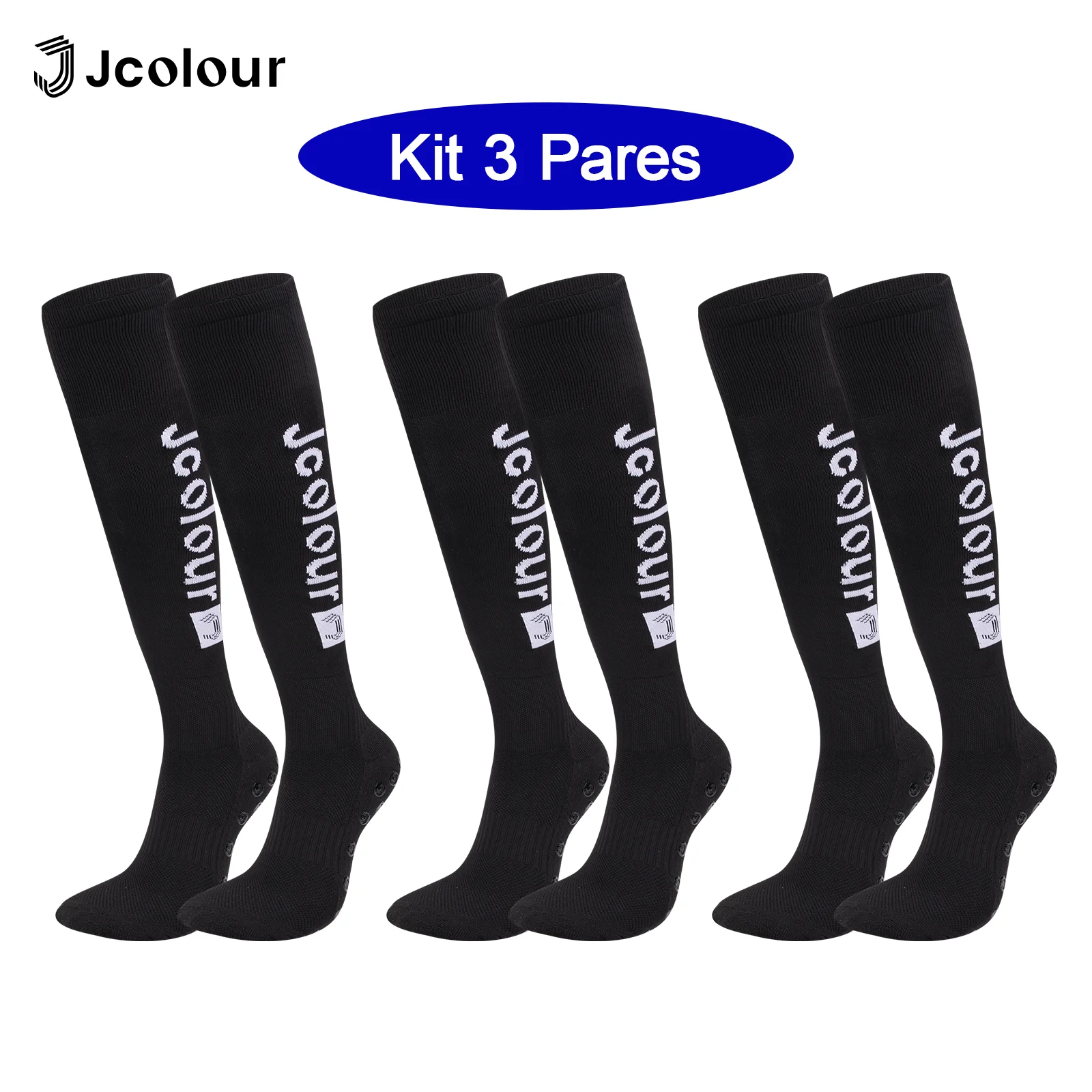 Jcolour Kit 3 Meião De Futebol Masculino Longas Toalha De Fundo Antiderrapante Esportiva Respirável