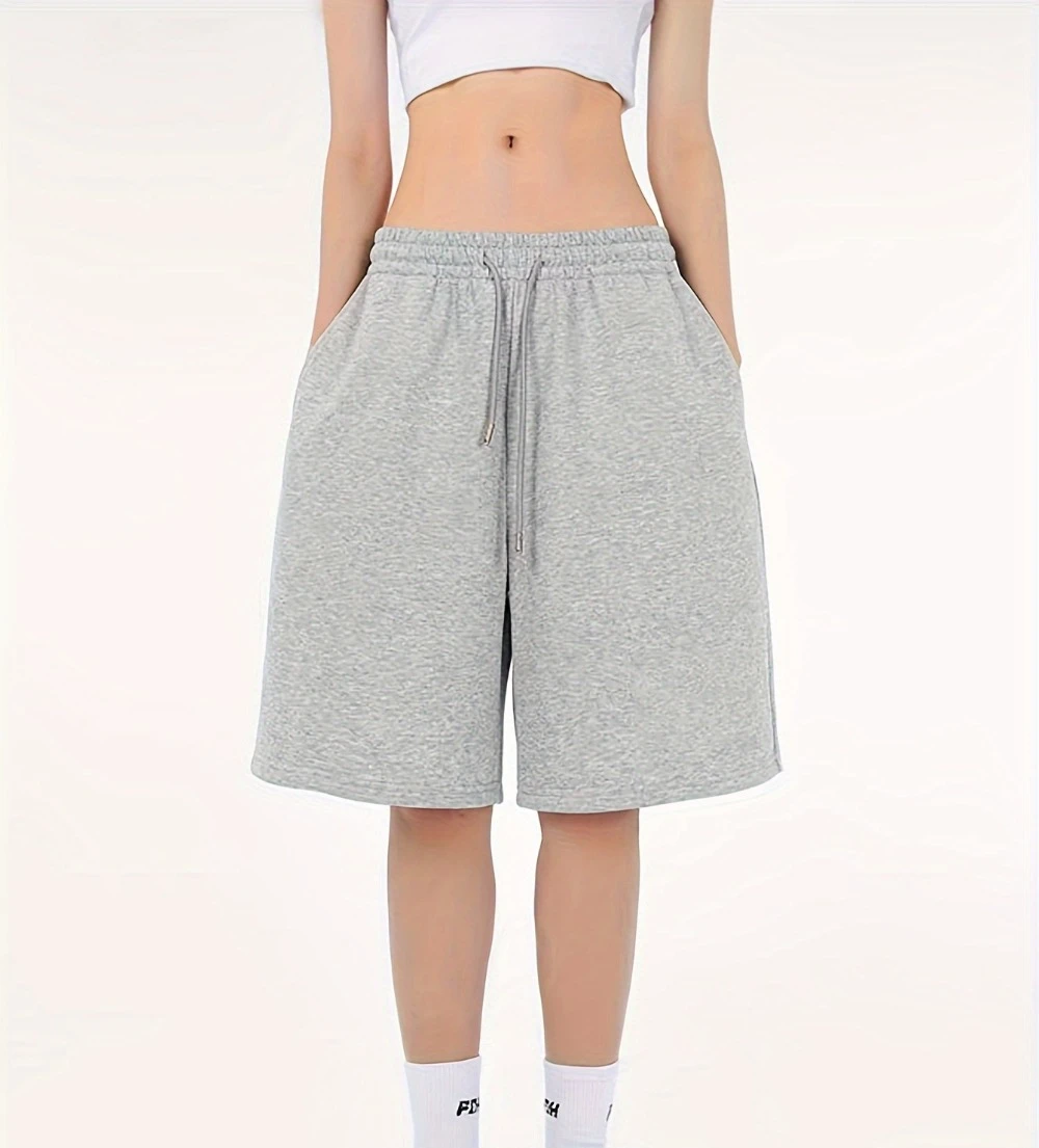 

Women's Casual Athletic Shorts with Elastic Waistband and Drawstring Side Pockets - Solid Color, Perfect for Gym Wear
