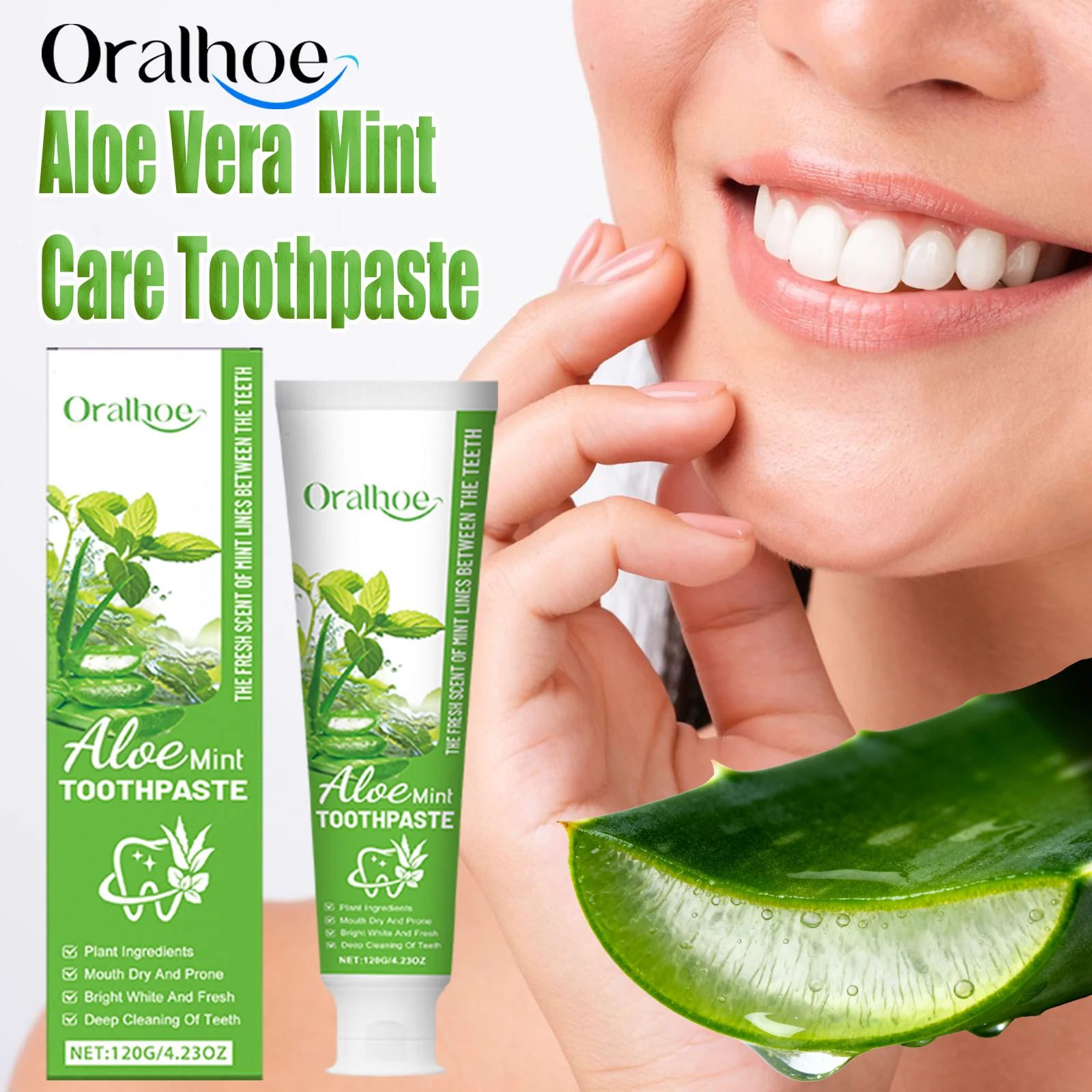 Oralhoe Aloe Vera Mint Toothpaste 120g For Gentle Teeth Cleaning Stain Removal Fresh Breath Daily Oral Care Sensitive Gums