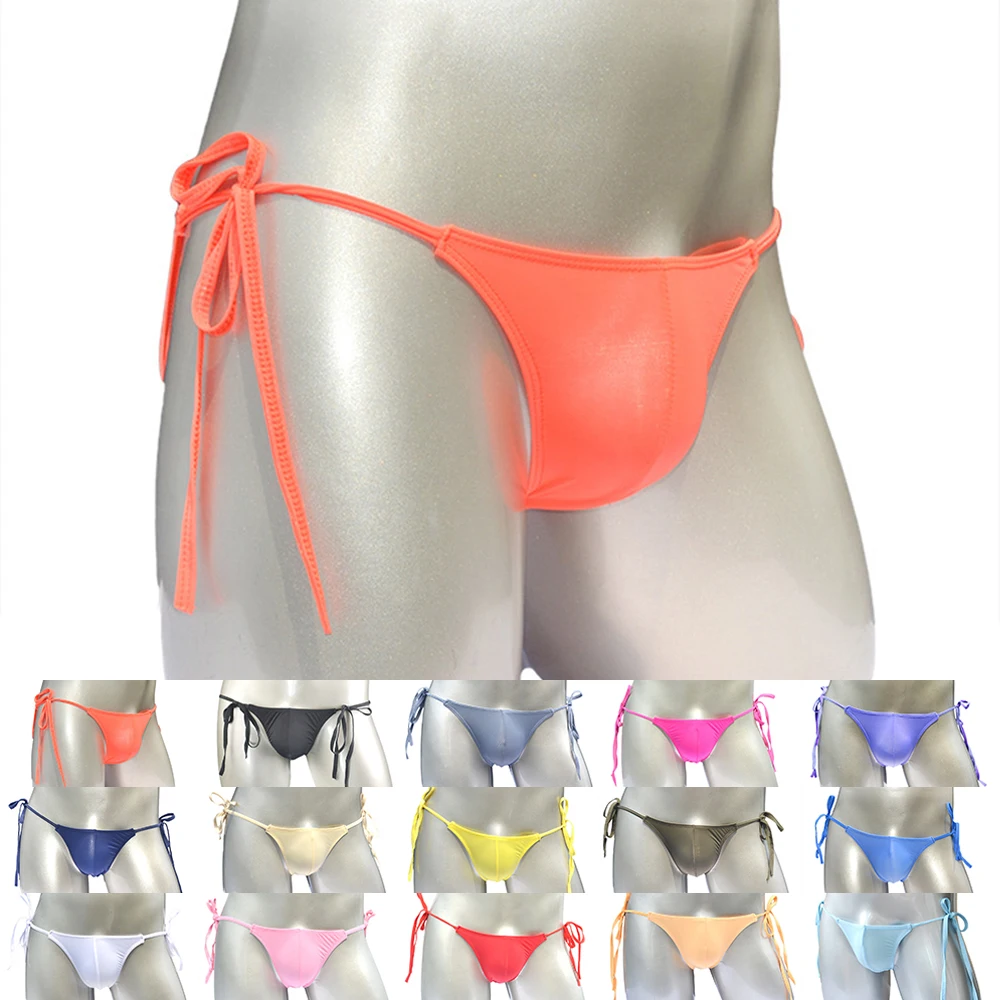 Briefs Underwear Quick Dry Recreational Thong U Convex Pouch Men Pool 1 Pcs Ice Silk Lace-up Briefs Lightweight