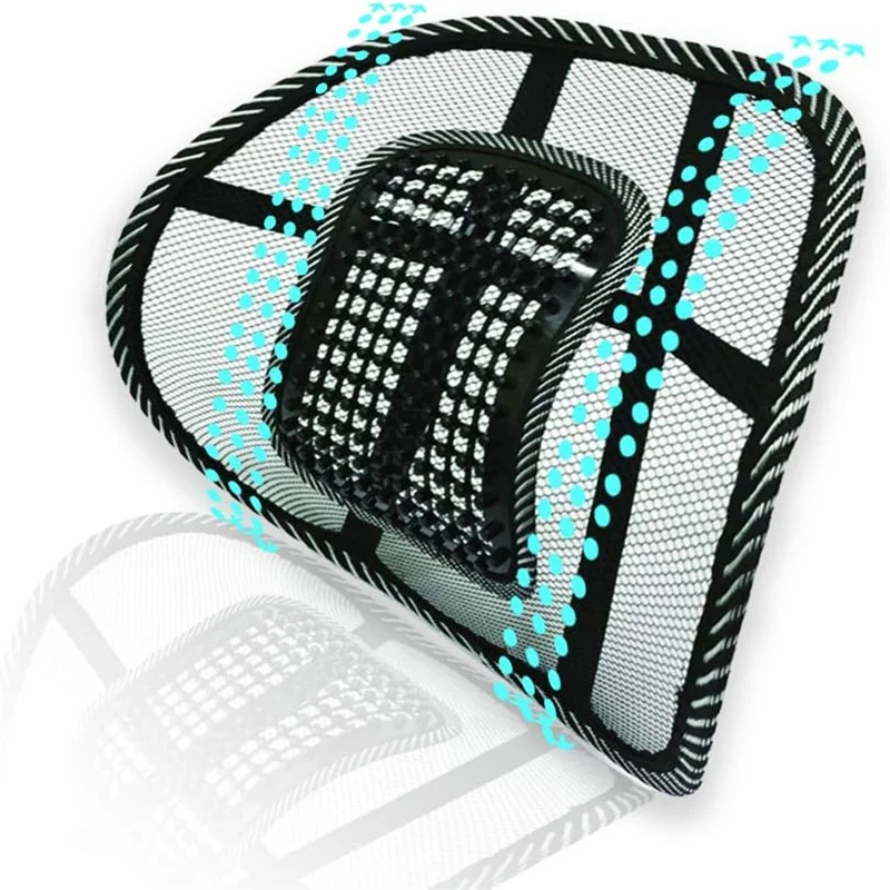 Vehicle Large Leather Studded Lumbar Support Car Mesh Back Support With Massage Beads For Car Seat, Office Chair