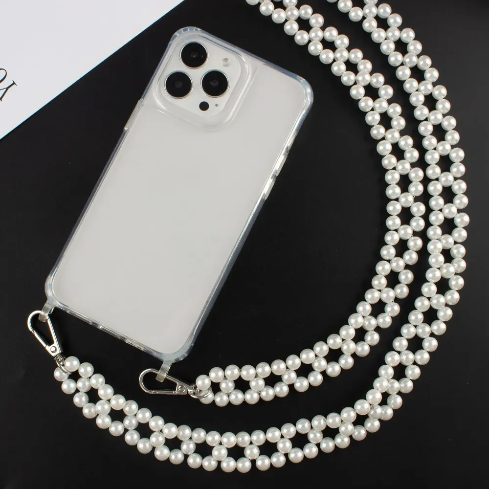 

Knitted Bead Phone Lanyard Simple Chain Luxury Pearl Chain For IPhone 16 Pro 15 13 Beaded Pearl Hand Bag Chain Strap Beaded Cord