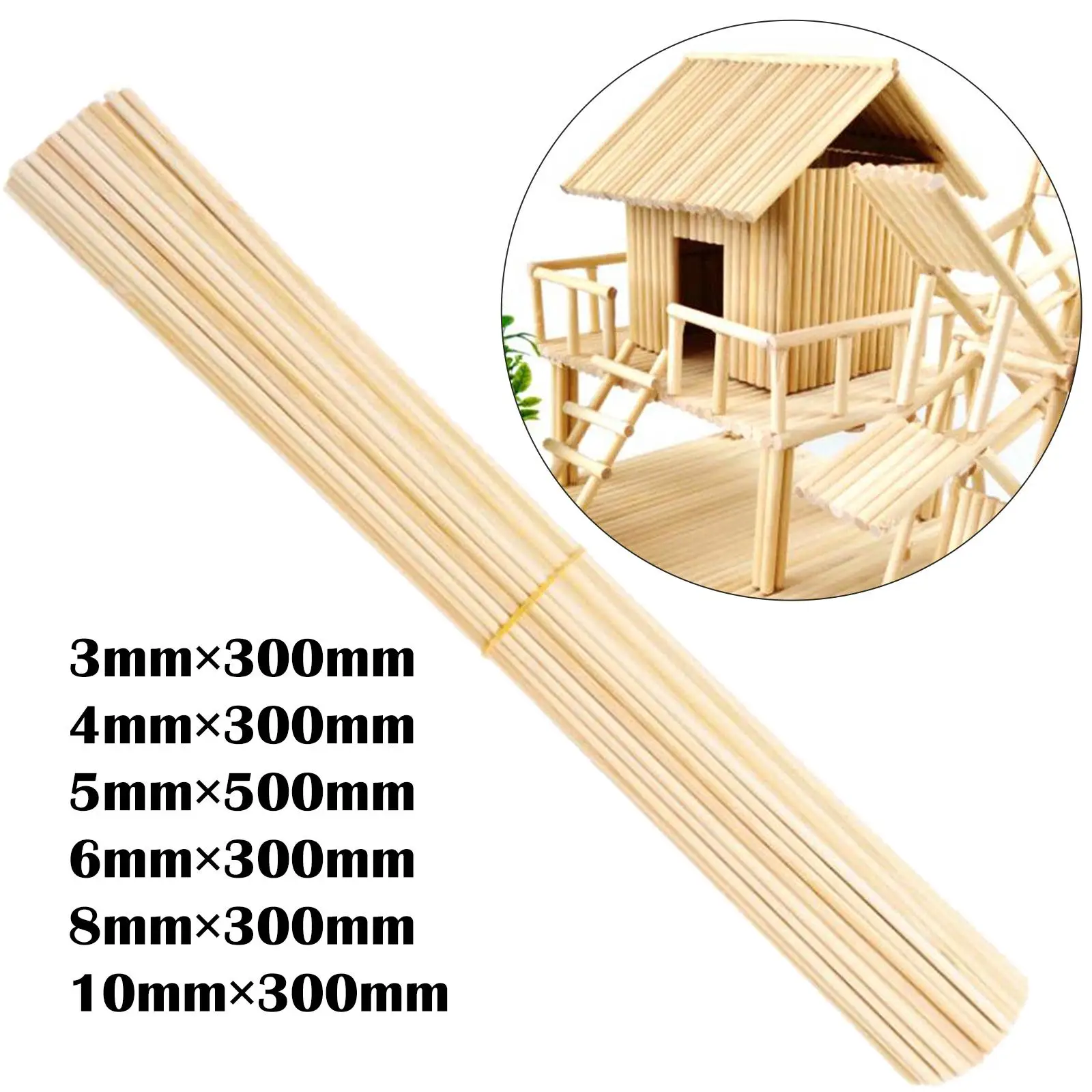 6xUnfinished Bamboo Sticks Crafts Smooth DIY Driftwood 50 Pieces 3×300mm