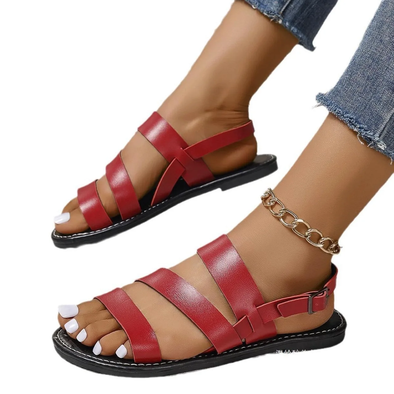 Sandalias romanas antideslizantes para Mujer, Zapatos Retro De cabeza redonda, suela plana, talla grande, 36-42, Verano