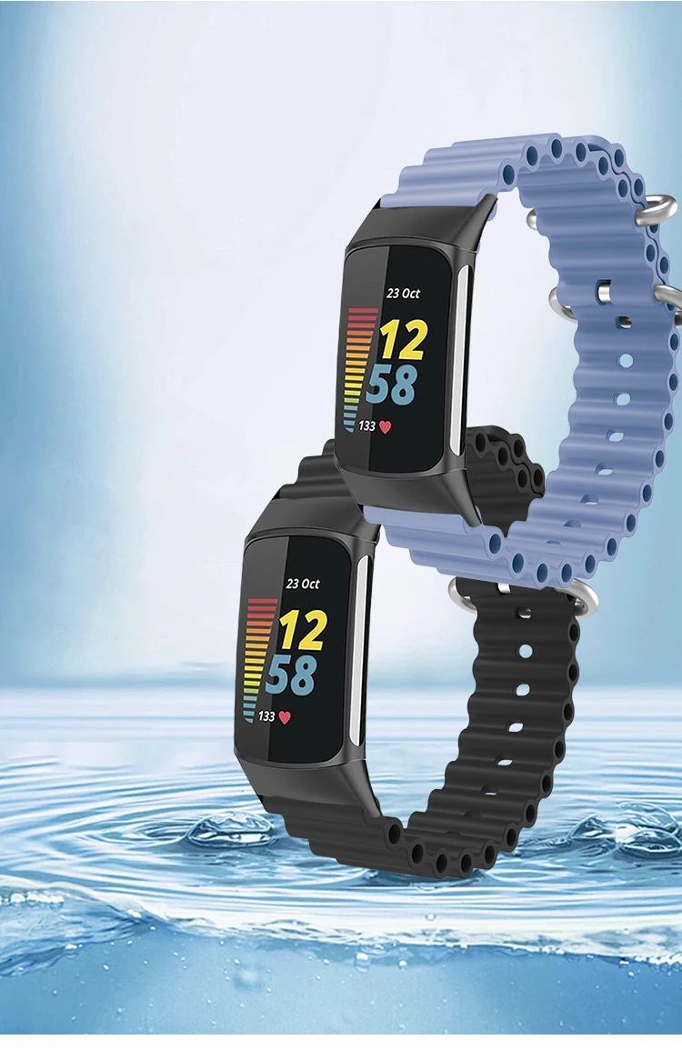 Pulseira de silicone de liberação rápida para fitbit charge3 charge4 charge5 fivela de aço inoxidável estilo oceano pulseira smartwatch amigável à pele