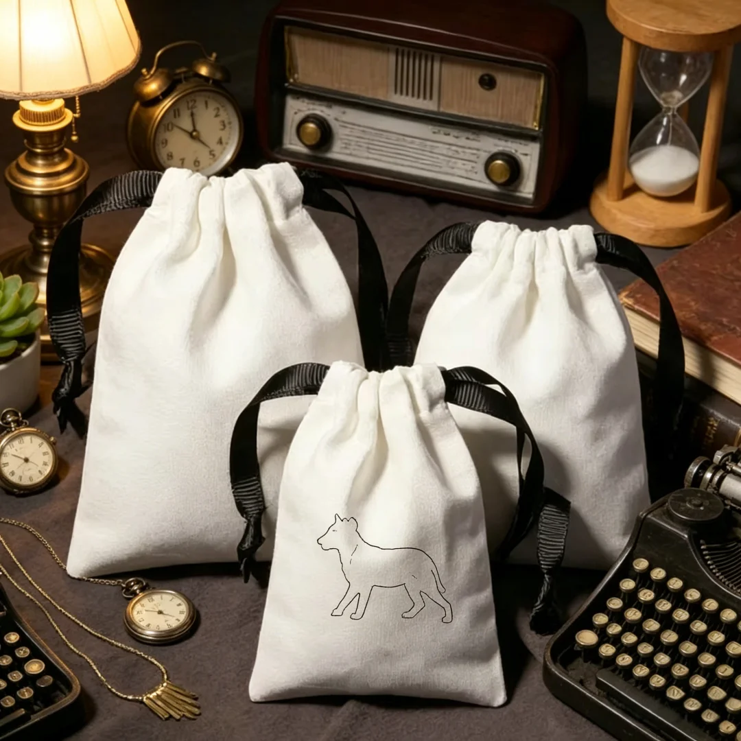 

White Canvas Cotton Drawstring Pouch Custom Logo Printed Small Soft Storage Bag for Jewelry Cosmetic Perfume Packaging