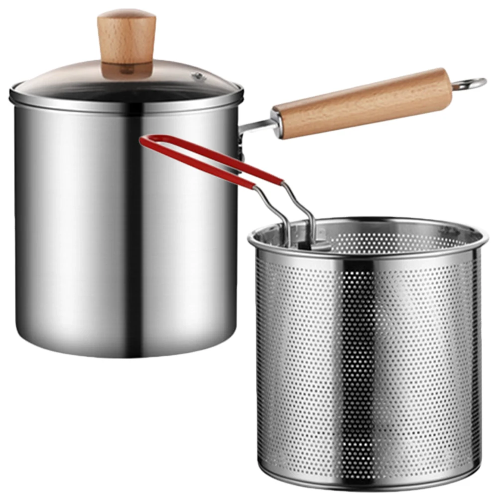 

1 set Stainless Steel Frying Pot With Wood Handle Large Capacity Deep Fryer Kit For Cooking Chips Vegetables Meats Fry Basket