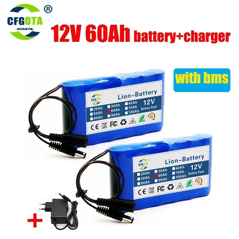 12V 60000mah portable rechargeable 18650 lithium-ion battery pack, suitable for CCTV camera monitor,Complimentary charger