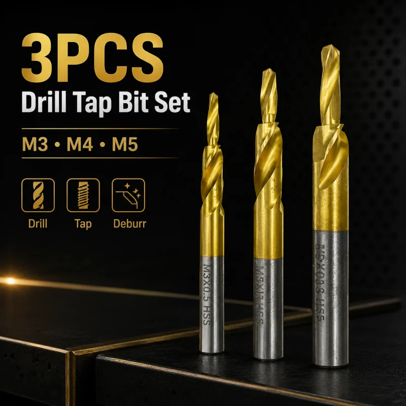 Multi Functional Drill Tap Bit Kit M3 M4 M5 Titanium Plated Thread Tap Drill Bits for Aluminum Wood Plastic