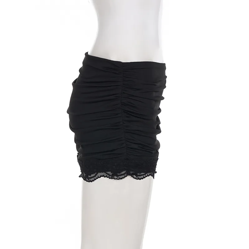 Casual and fashionable lace patchwork versatile basic short skirt pleated and sexy spicy girl street style wrapper hip skirts