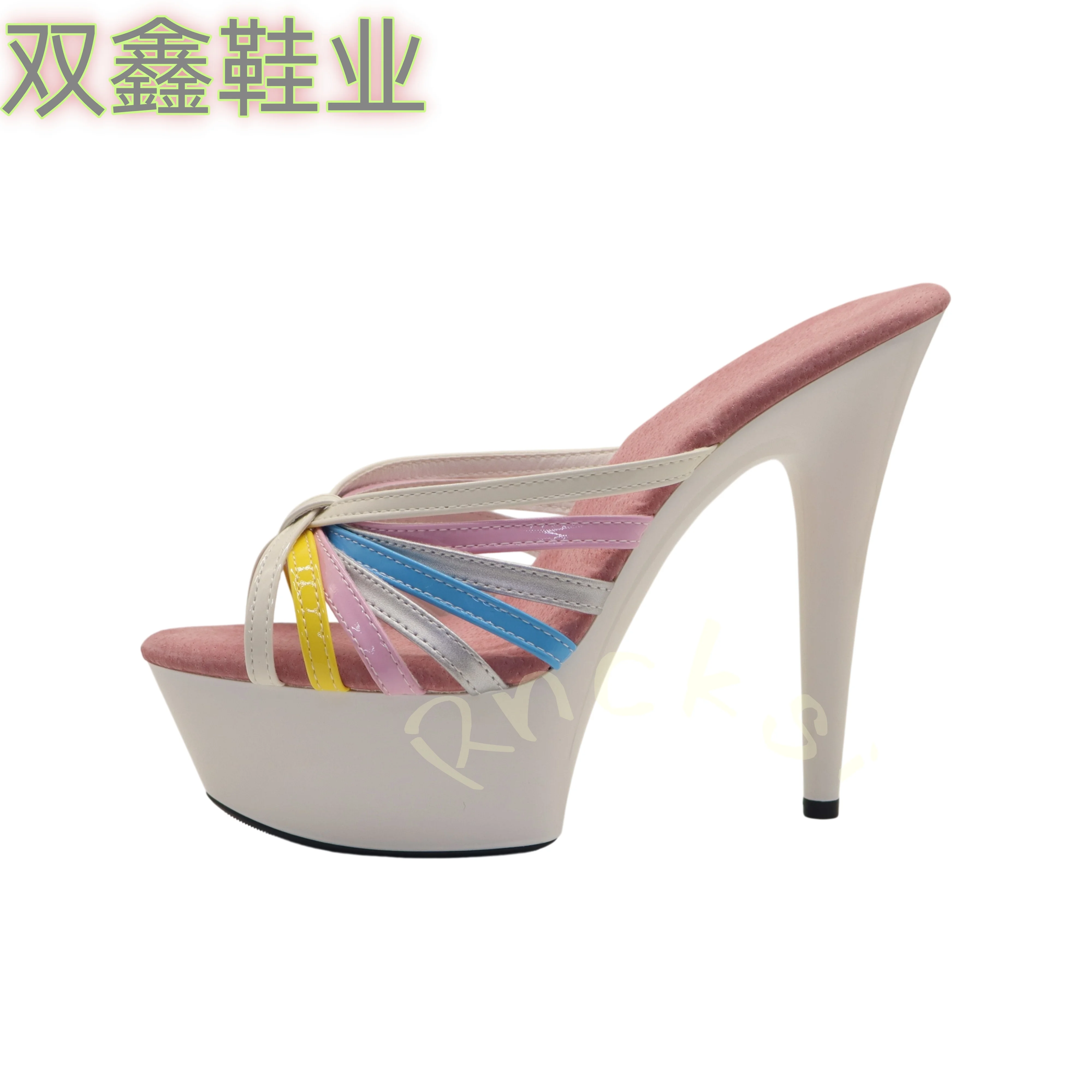15CM High Heels Sandals for Women Multicolor Striped Ankle Strap Platform Sandals