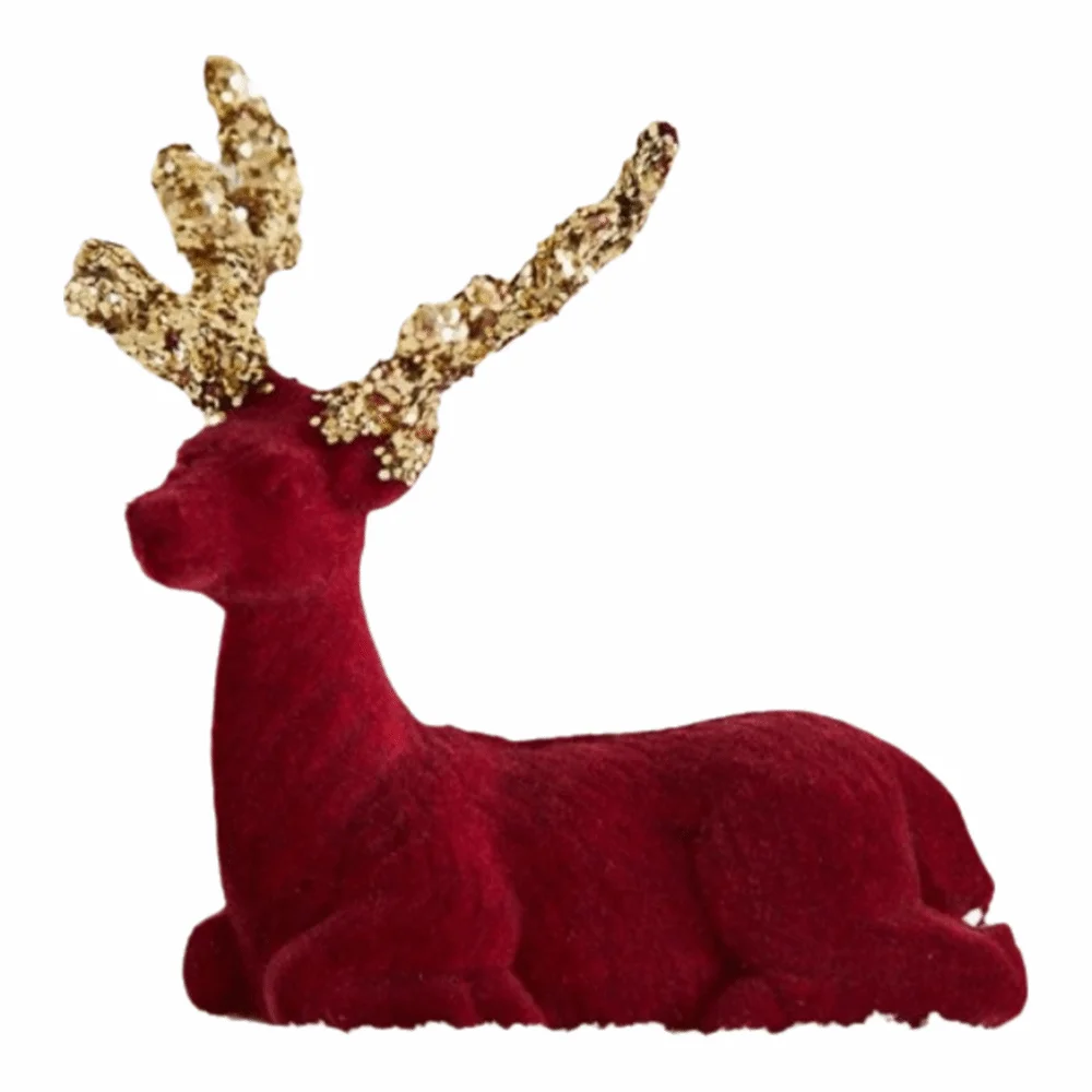 Elegant Standing Velvet Christmas Reindeer Simulation Red Plush Sequins Elk Glitter Deer Decor cute Glittering