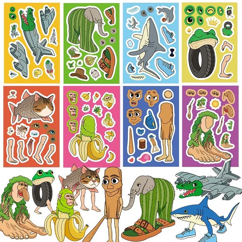 

8pcs Tralalero Tralala Puzzle Stickers New Tungtung Sahur Brainrot Anime Paster Change Clothes DIY Classic Toys Decoration Gift
