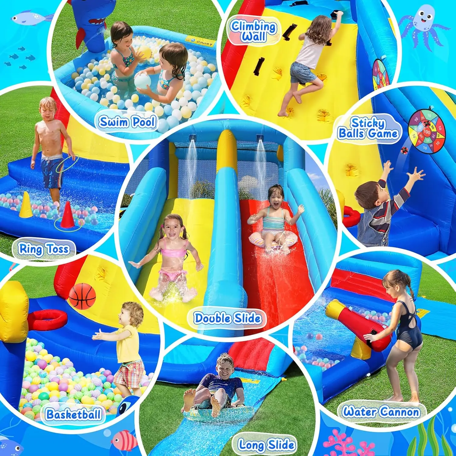 Extra Large Inflatable Bouncy Castle for Kids 3-10: Double Water Slide, Ball Pit, Swim Pool & Climbing Wall, 550W Air Blower Included, Perfect for Birthday Party & Event Fun view 3