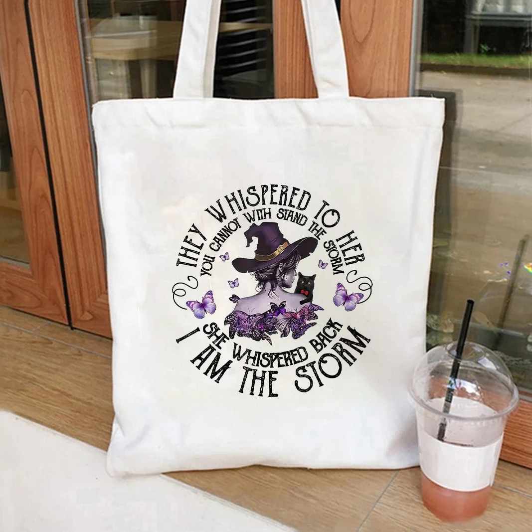 

Enchanting Butterfly Witch Themed School Tote Bag Handbag Cosmetic Bag Back To School Canvas Eco Capacity Travel Shopping Bag