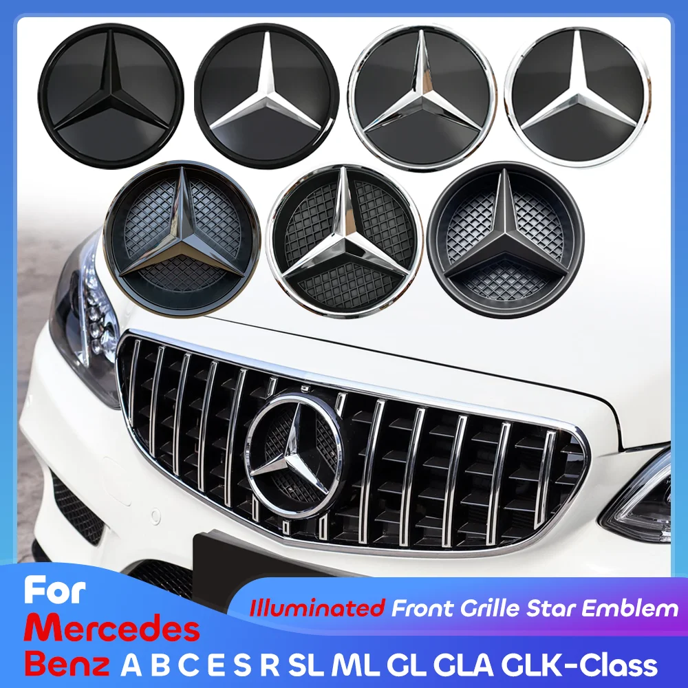 Car Front Grille Emblem Star Badge Lighting Logo Chrome Silver 3D Mirror For Mercedes Benz W205 C180 C200 C250 C300 C350 C400