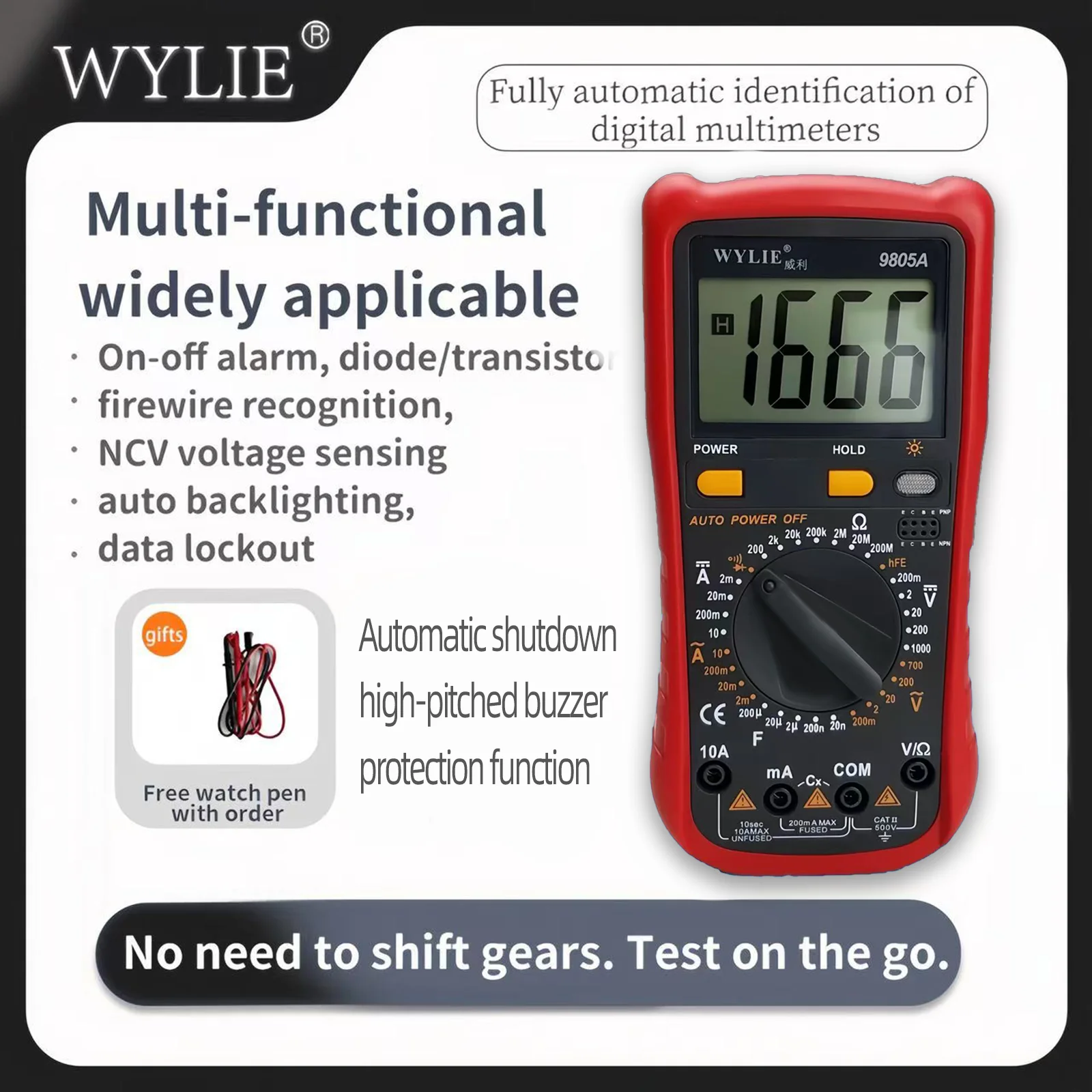 

WYLIE 9805A цифровой мультиметр с защитой от ожогов, тестер автоматического определения диапазона с острым зондом для ремонта материнской платы телефона, инструмент тока напряжения